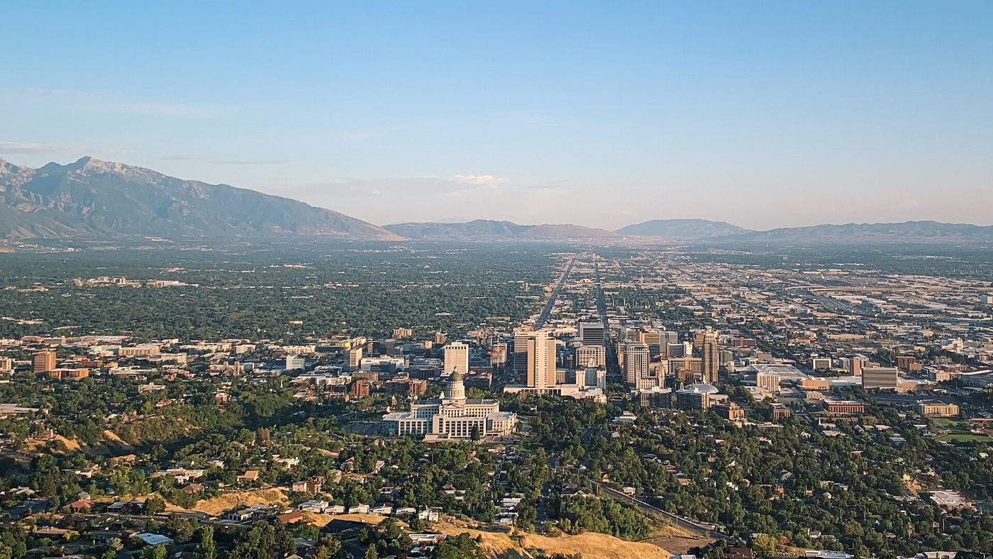 The Salt Lake City skyline and Utah State Capitol from Ensign Peak