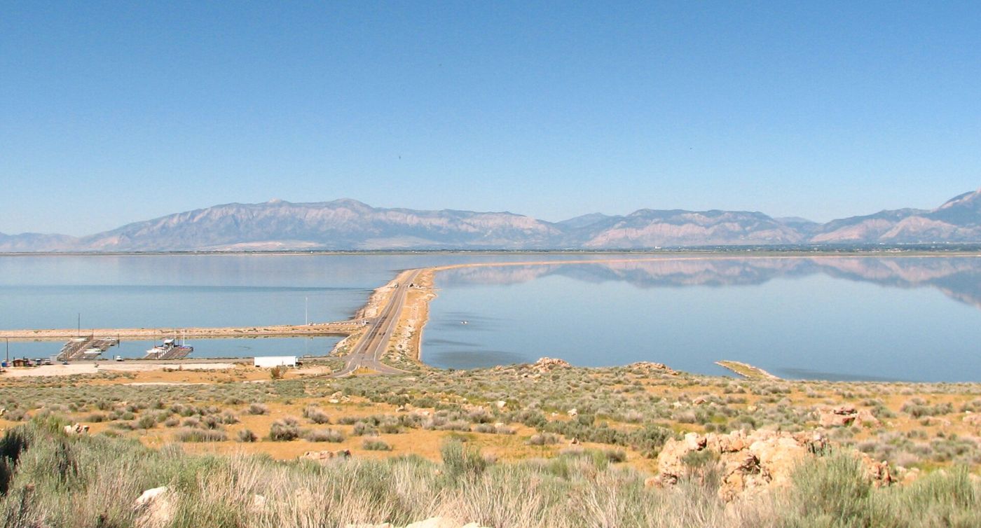 The Antelope Island causeway, reached from Syracuse, Utah